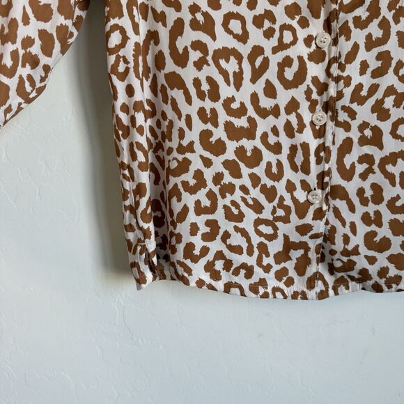 Van Winkle & Co Boho Brown Leopard Satin Wide Leg Pajama Set Large Animal Print - Picture 3 of 12